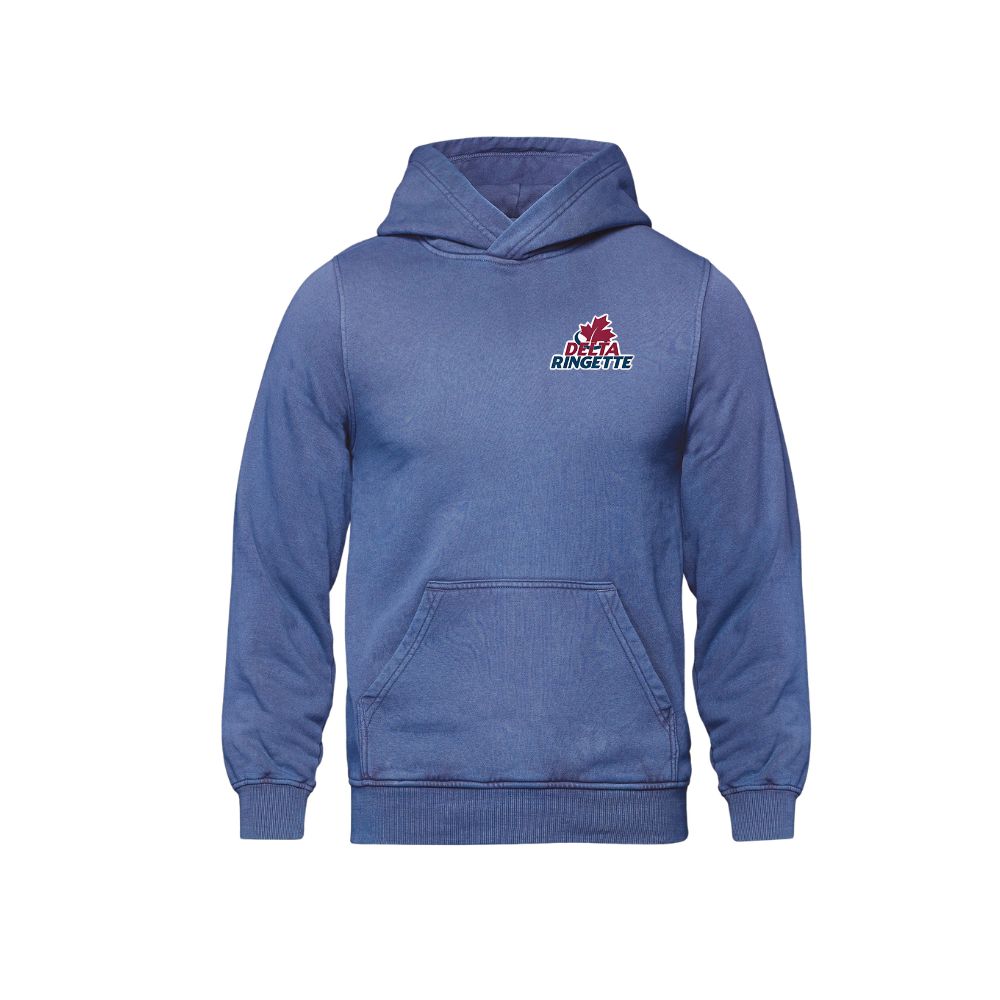 Delta Ringette Vintage Wash Hoodie - Embroidered Left Chest Logo - Adult