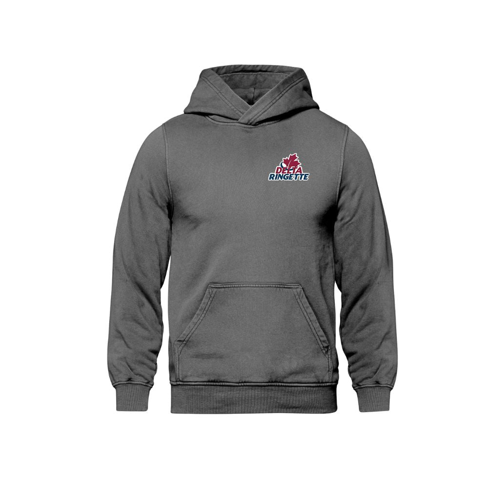 Delta Ringette Vintage Wash Hoodie - Embroidered Left Chest Logo - Adult