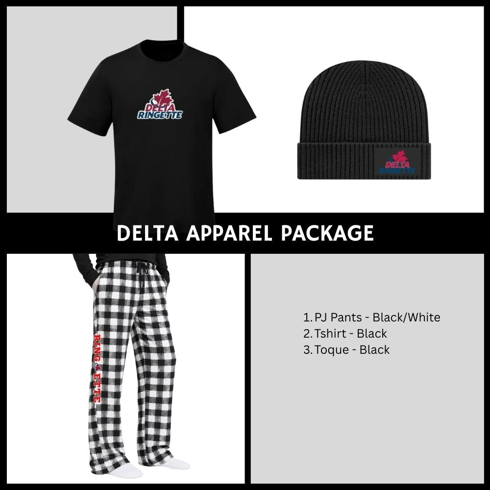 Delta Ringette Apparel Package - PJ Pants, Tshirt, Toque - Adult