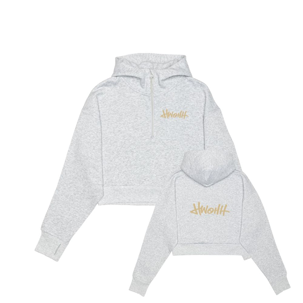 HWOHH Drop Shoulder 1/2 Zip Embroidered Logo Hoodie - Cropped