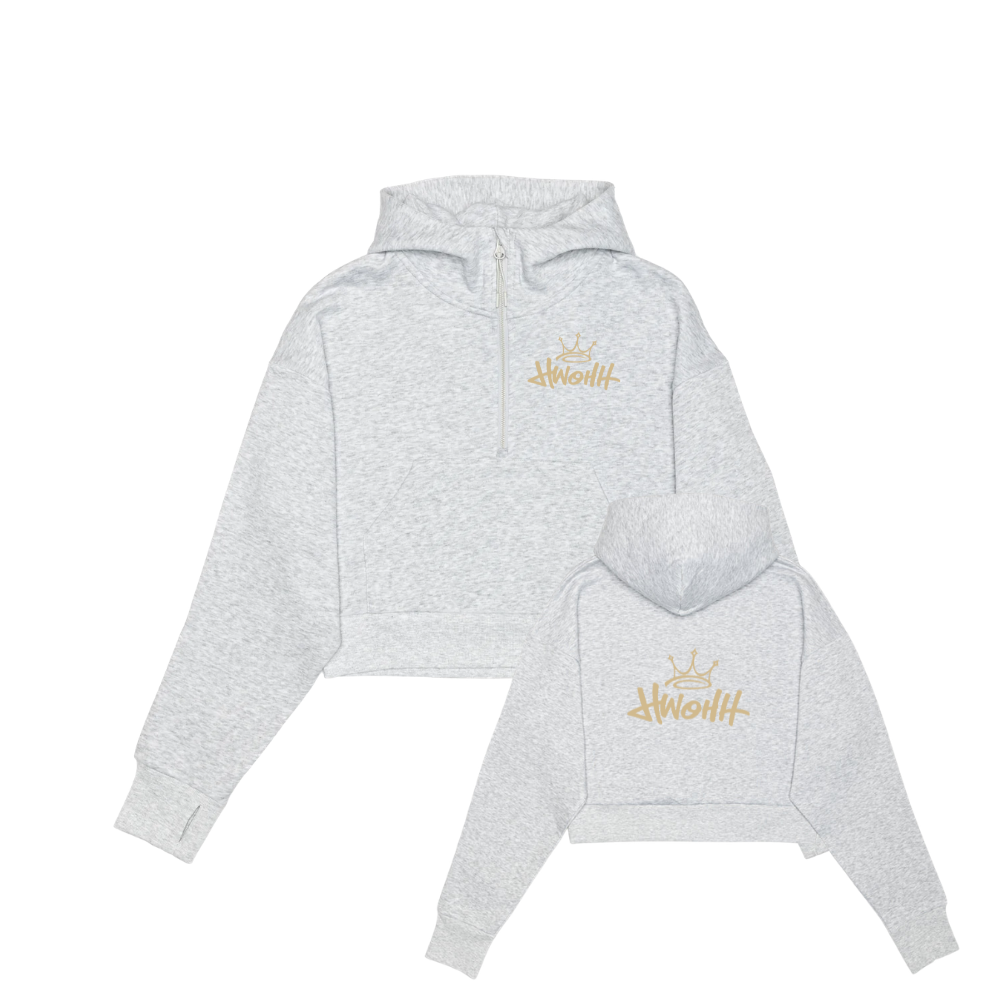 HWOHH Drop Shoulder 1/2 Zip Embroidered Logo Hoodie - Cropped