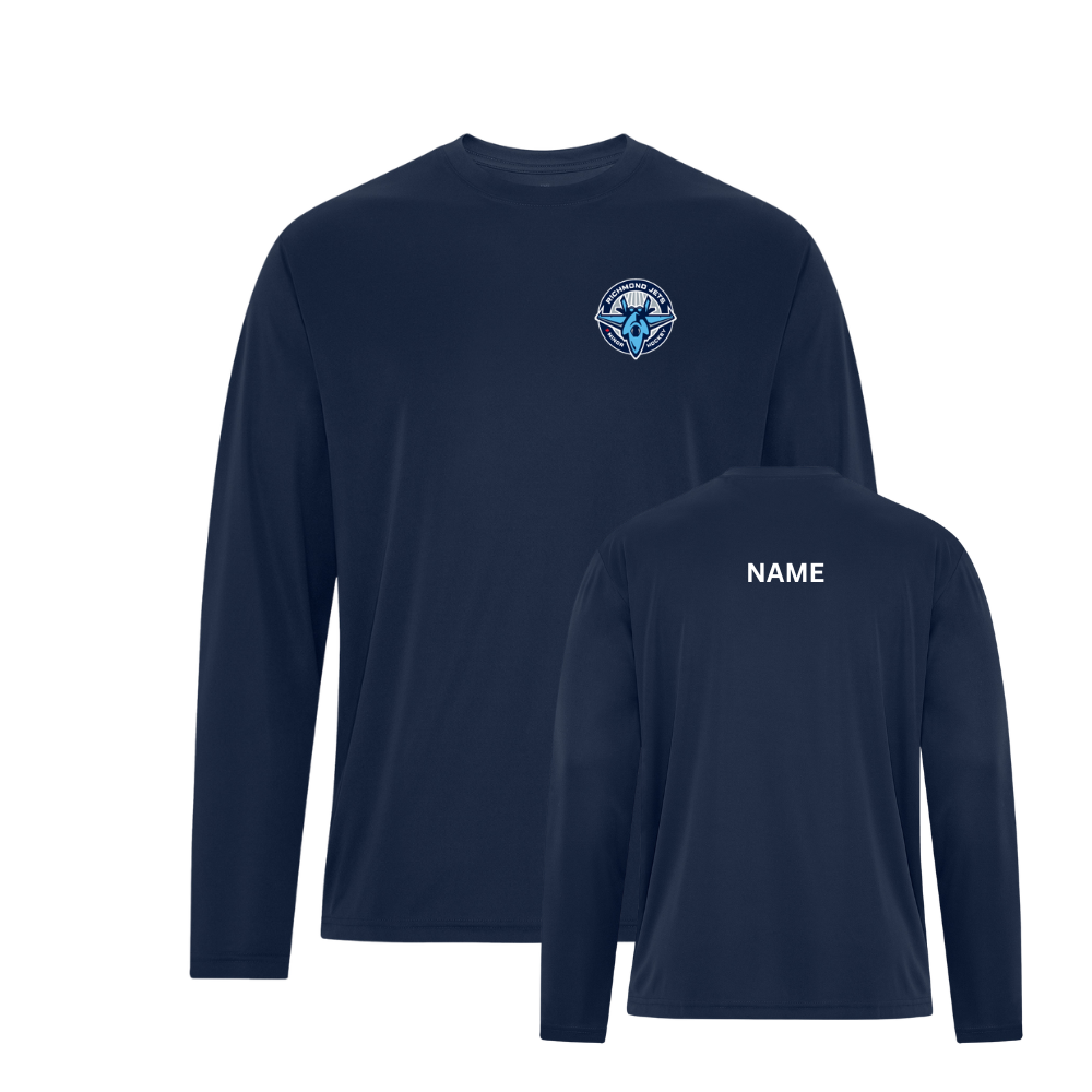 Jets Long Sleeve Dryfit - Pressed Embroidered Left Chest Logo with Name on the Back - Adult