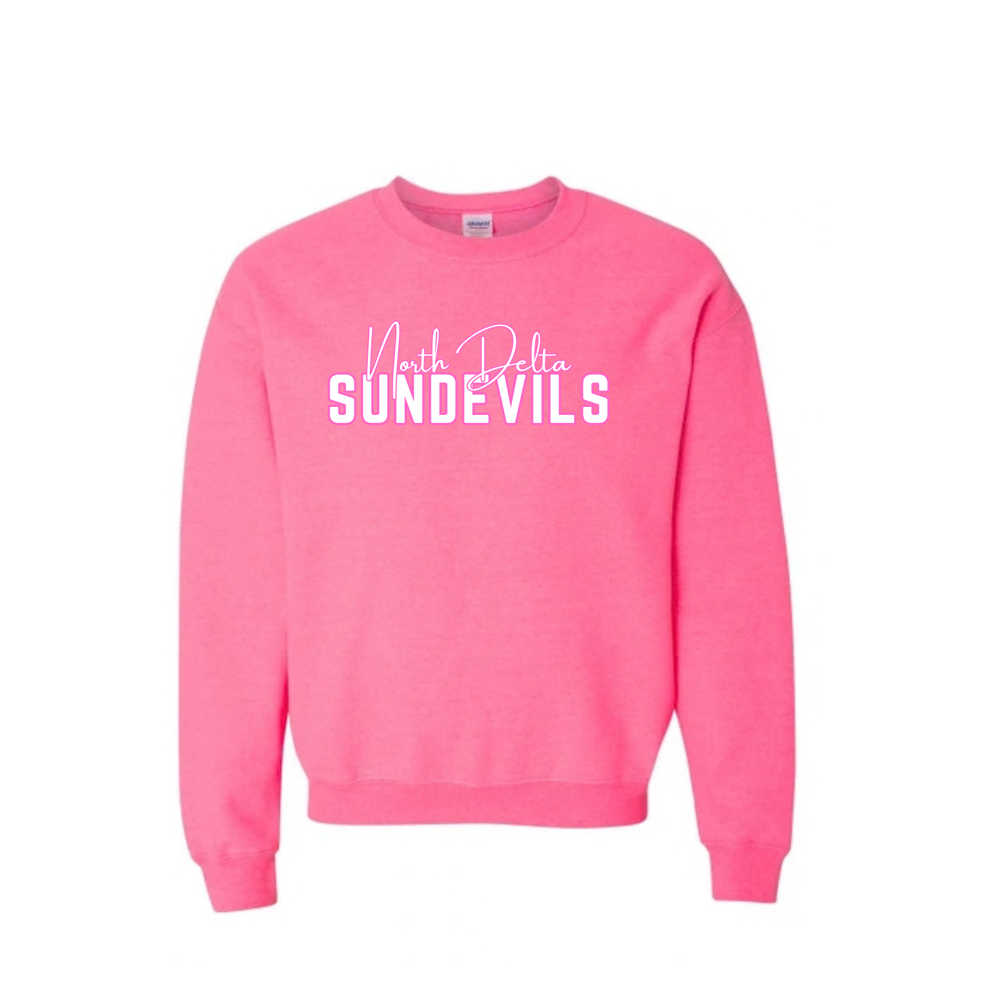 NDMHA Pink Crewneck Hoodie - North Delta Sundevils Logo - Youth