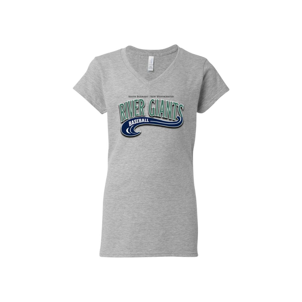 River Giants Full Front Wave Logo Gildan 64V00L Ladies V-Neck Tshirt