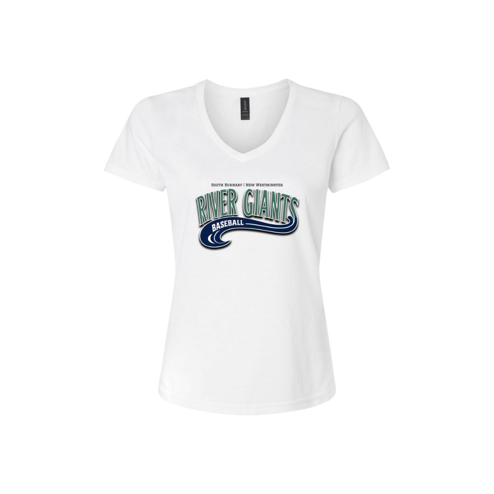 River Giants Full Front Wave Logo Gildan 64V00L Ladies V-Neck Tshirt