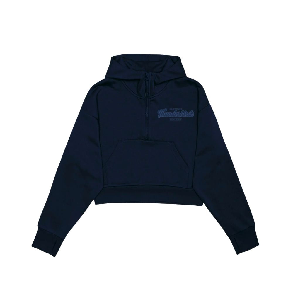 2 Zip Hoodie - Cropped - Tone on Tone Handwriting Logo - Ladies