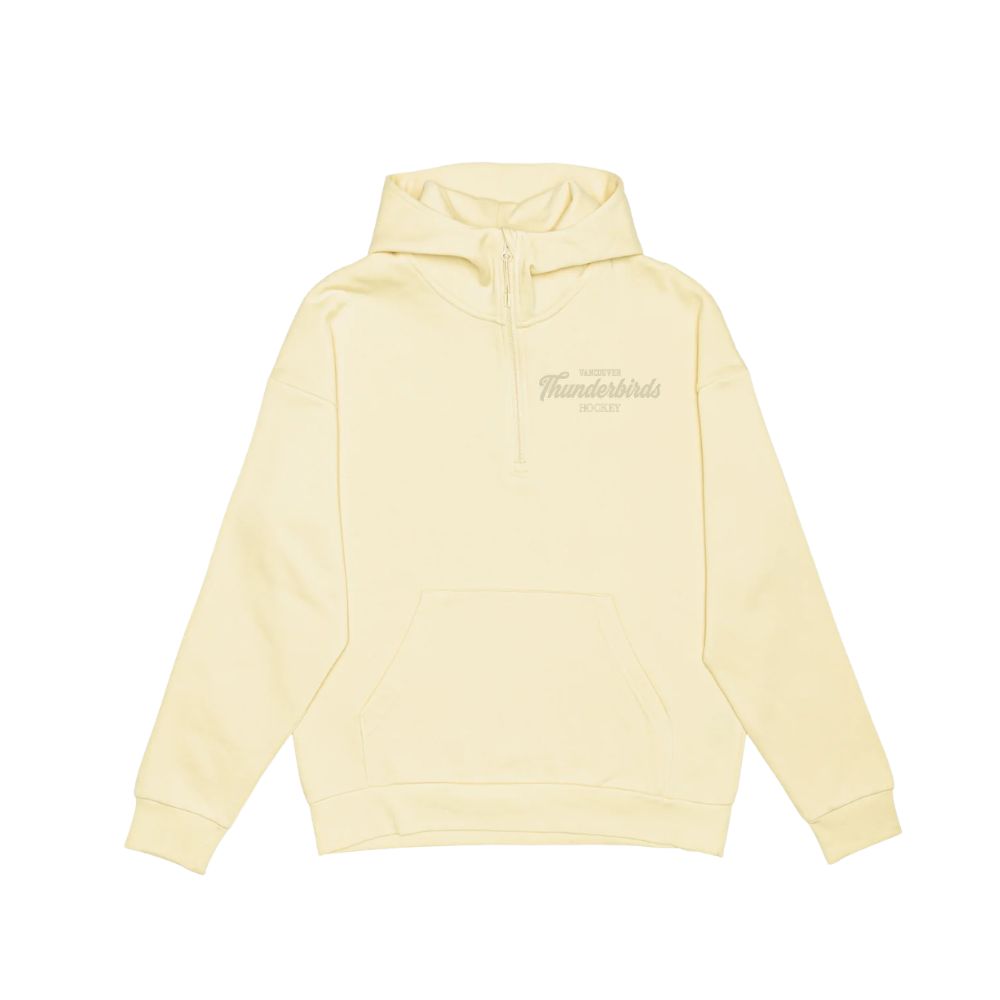 T-Birds Drop Shoulder 1/2 Zip Hoodie - Tone on Tone Handwriting Logo - Ladies