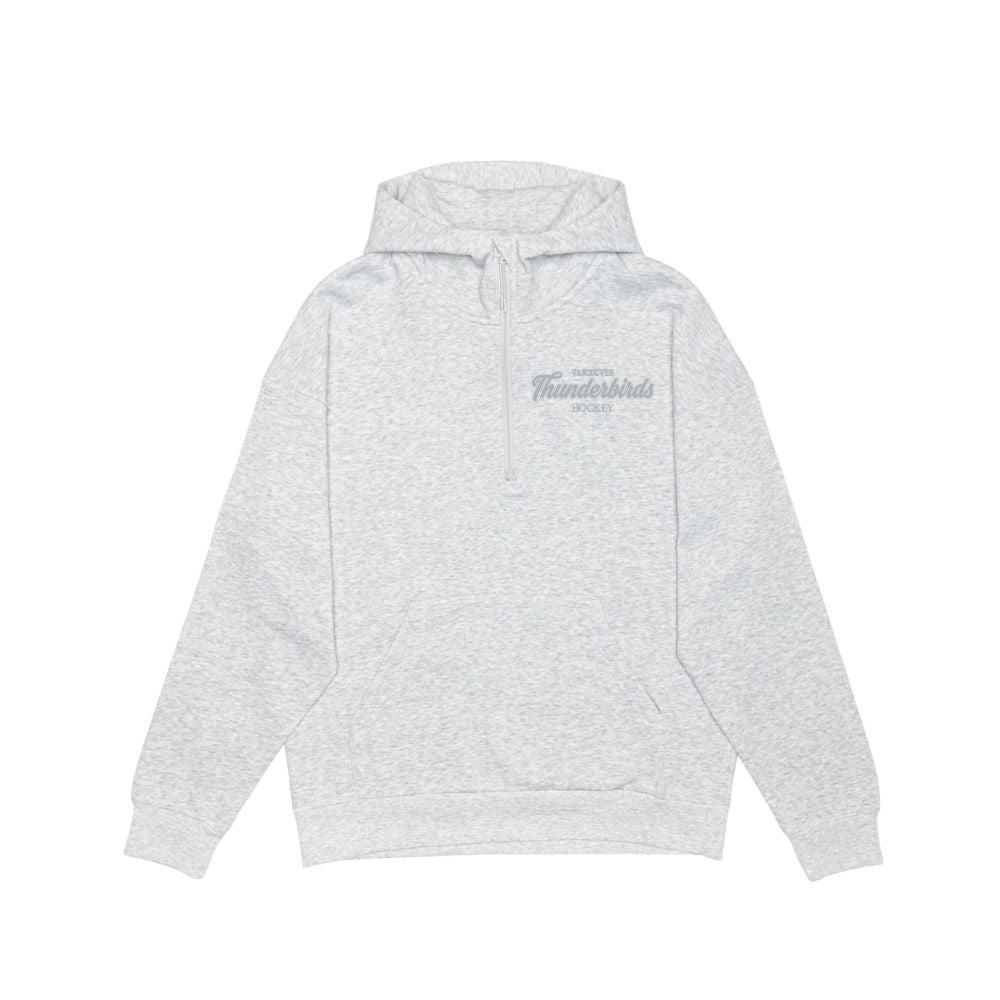 T-Birds Drop Shoulder 1/2 Zip Hoodie - Tone on Tone Handwriting Logo - Ladies