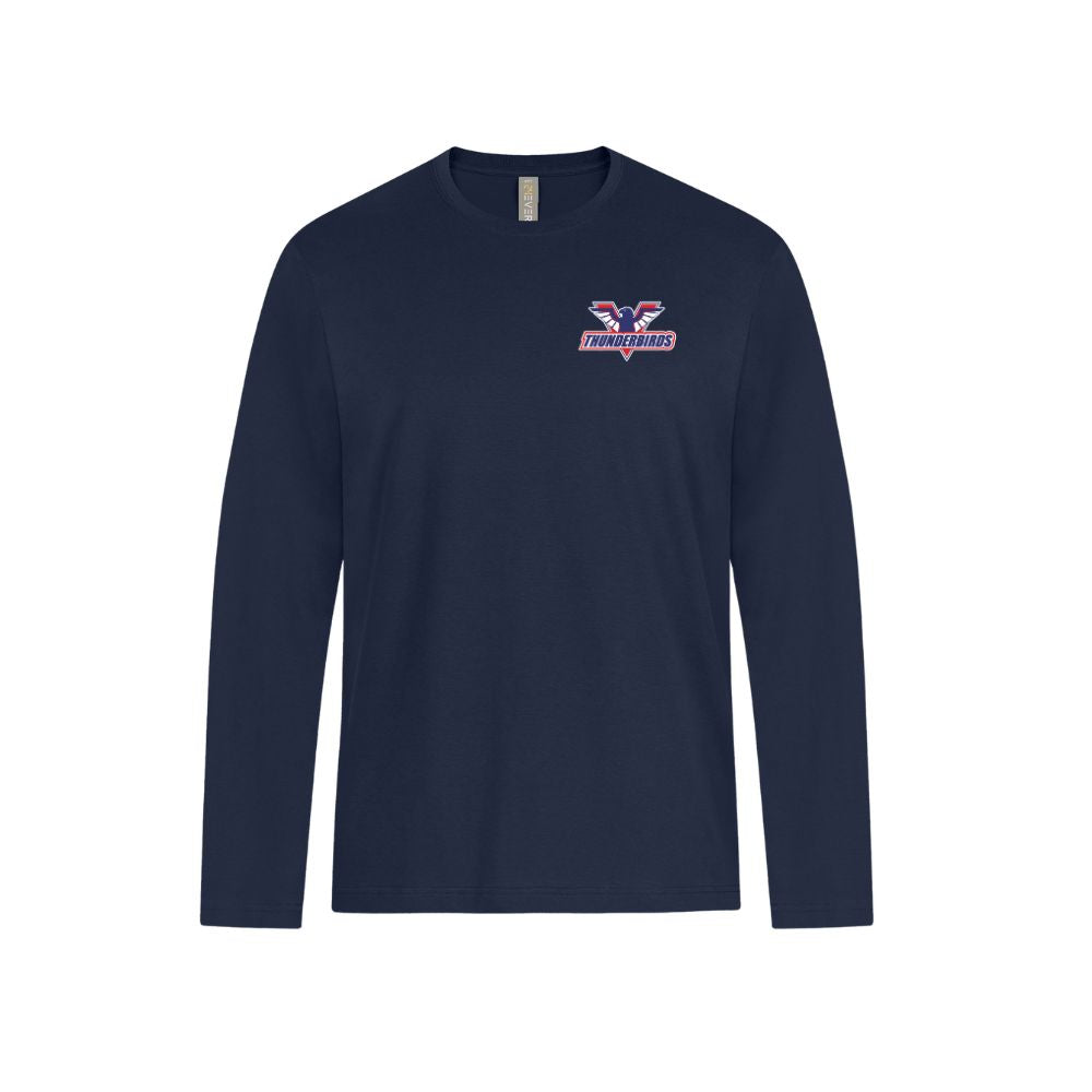 T-Birds Long Sleeve Tshirt - Left Chest Pressed Embroidered Logo - Youth