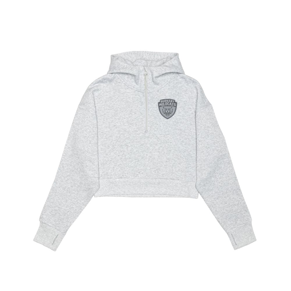 Wildcats Drop Shoulder 1/2 Zip Cropped Hoodie - Embroidered Tone on Tone Left Chest Logo