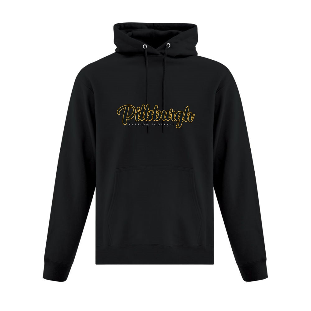 Pittsburgh Passion Hoodie with Vintage Script Logo - Adult